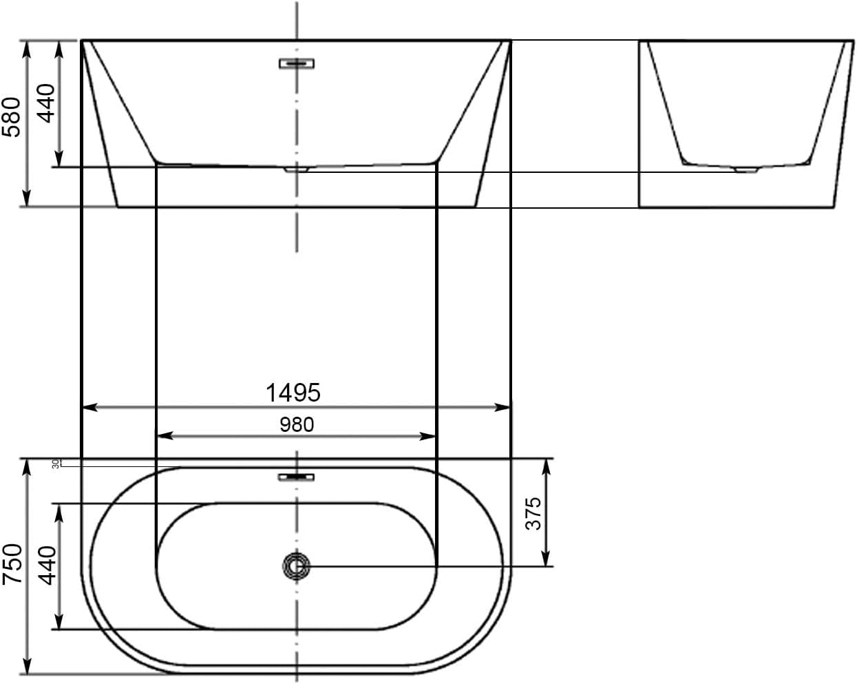 150 rysunek Braider wanna wolnostojąca symetryczna Restia Braider wanna wolnostojąca symetryczna Restia