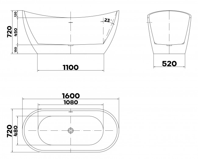 salanea 160 rysunek techniczny wanna wolnostojąca
