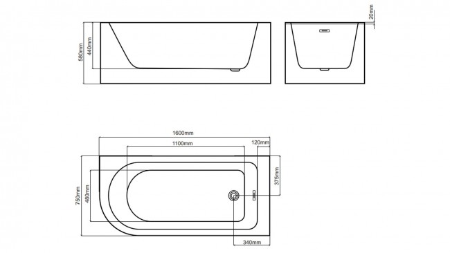 160 rysunek right BRAIDER wanna wolnostojąca narożna akrylowa BRAIDER wanna wolnostojąca narożna akrylowa