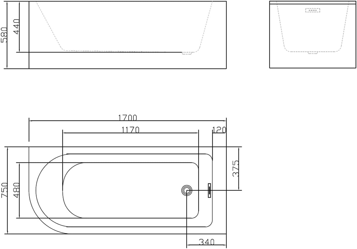 170 right rysunek BRAIDER wanna wolnostojąca narożna akrylowa BRAIDER wanna wolnostojąca narożna akrylowa