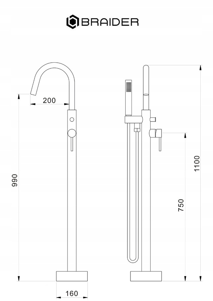 BRAIDER bateria wannowa wolnostojąca BRAIDER bateria wannowa wolnostojąca