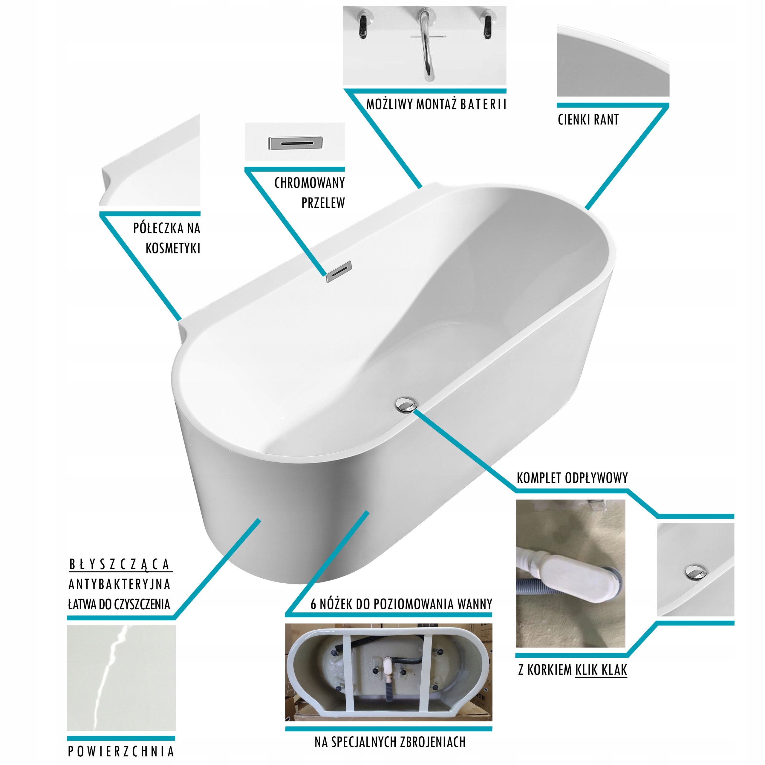 Braider wanna wolnostojąca symetryczna Restia