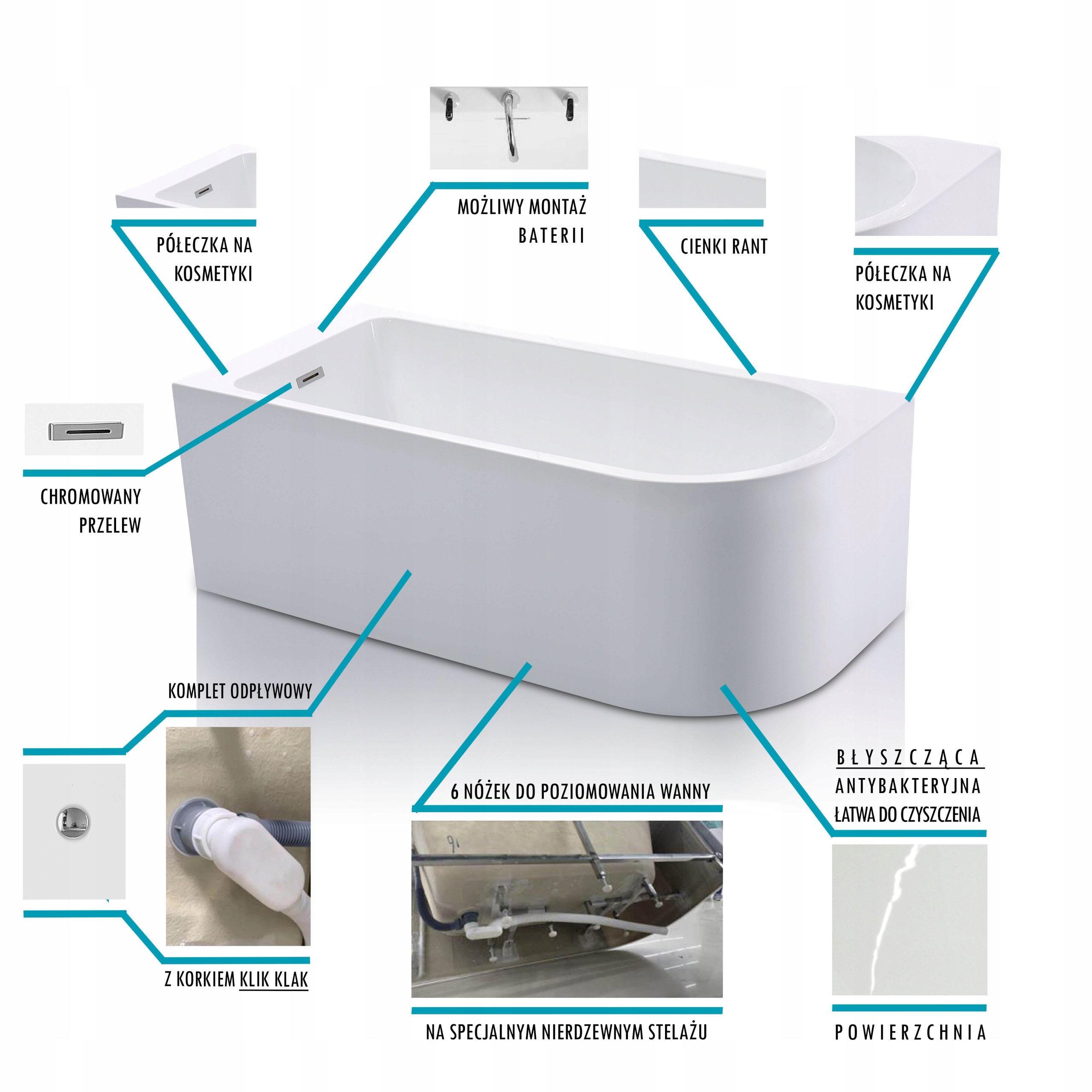 BRAIDER-wanna-do-sciany-RESTIA-narozna-wanna-wolnostojaca-160x75-cm-syfon-EAN-GTIN-5905323765412 braider wanna narożna wolnostojąca akrylowa