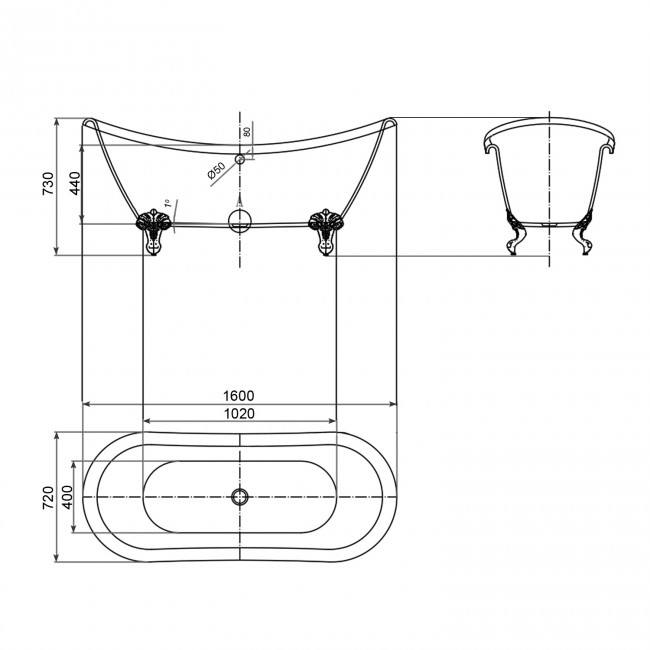 antiqua_160_rys_tech_BRAIDER wanna wolnostojąca akrylowa BRAIDER wanna wolnostojąca akrylowa