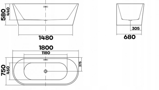 restia wanna wolnostojąca symetryczna braider 180 cm Braider wanna wolnostojąca symetryczna Restia