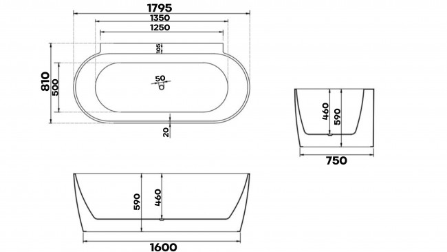 restia_oval_180_rys_tech Braider wanna wolnostojąca symetryczna Restia Braider wanna wolnostojąca symetryczna Restia