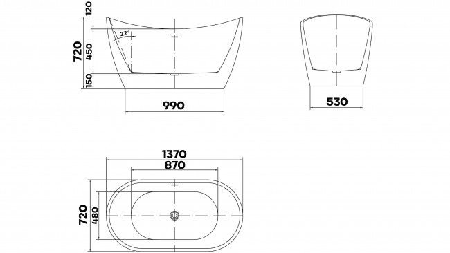 salanea_140_rysunek_techniczny wanna wolnostojąca